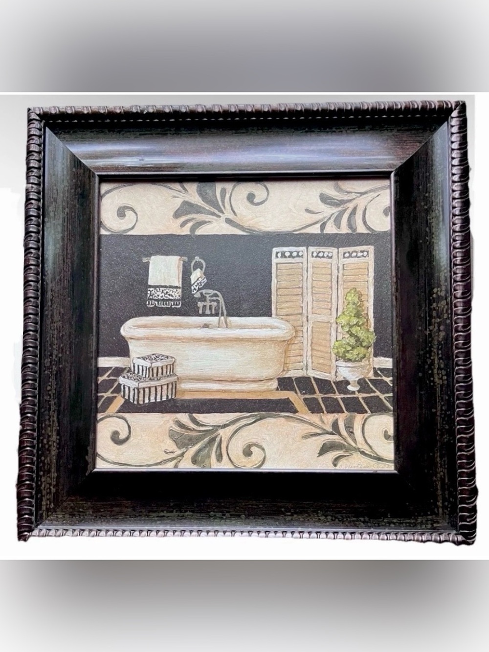 C. Winterle Olson Framed Bathroom Art Print Clawfoot Tub 17.5”